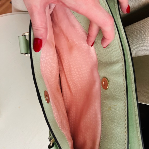 KATE SPADE New York Misty Mint w/Pink Lining Framed Leather Hand Bag Satchel - Picture 3 of 5